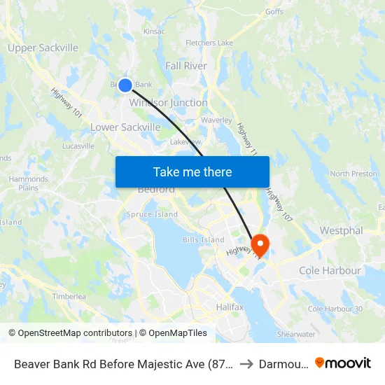Beaver Bank Rd Before Majestic Ave (8714) to Darmouth map