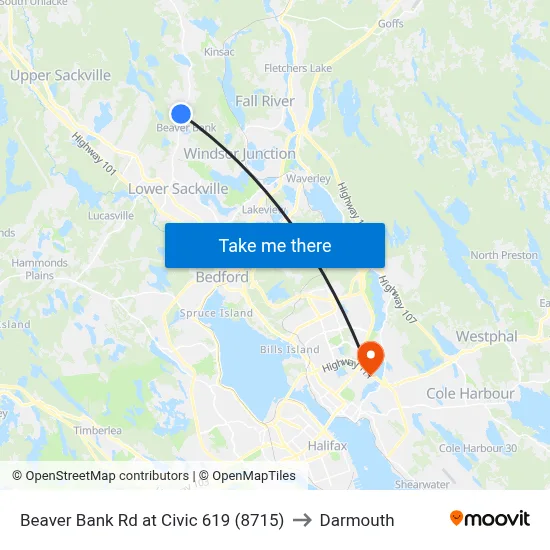 Beaver Bank Rd at Civic 619 (8715) to Darmouth map