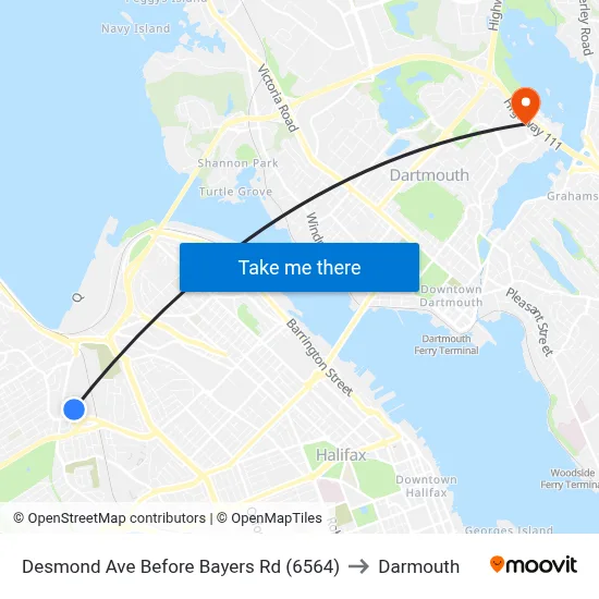 Desmond Ave Before Bayers Rd (6564) to Darmouth map