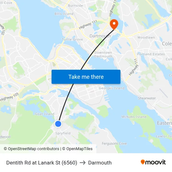 Dentith Rd at Lanark St (6560) to Darmouth map