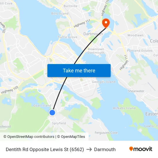 Dentith Rd Opposite Lewis St (6562) to Darmouth map