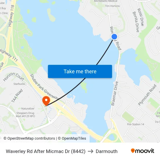 Waverley Rd After Micmac Dr (8442) to Darmouth map
