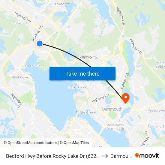 Bedford Hwy Before Rocky Lake Dr (6226) to Darmouth map