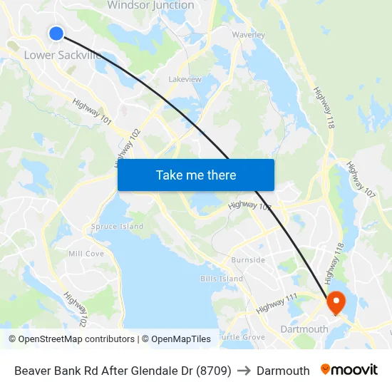 Beaver Bank Rd After Glendale Dr (8709) to Darmouth map