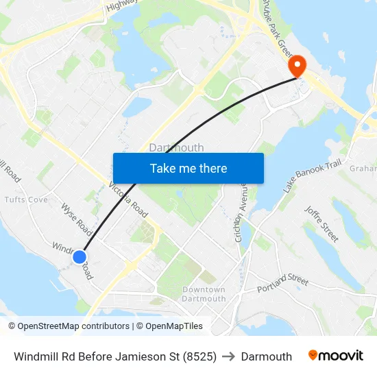 Windmill Rd Before Jamieson St (8525) to Darmouth map