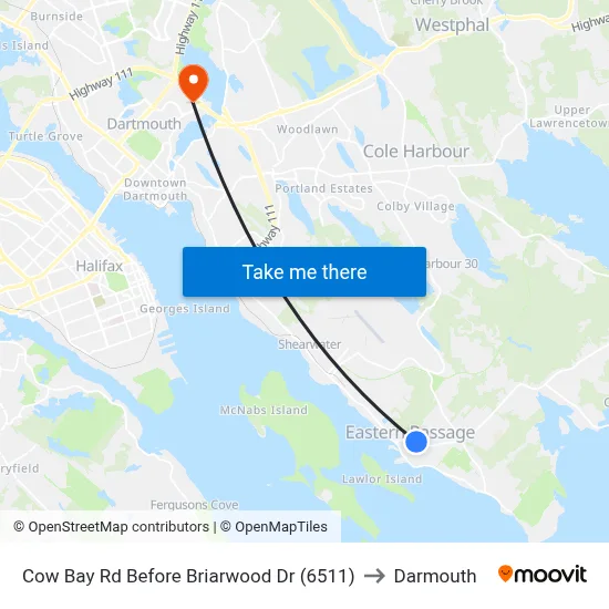 Cow Bay Rd Before Briarwood Dr (6511) to Darmouth map