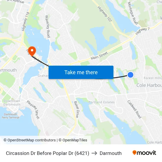 Circassion Dr Before Poplar Dr (6421) to Darmouth map