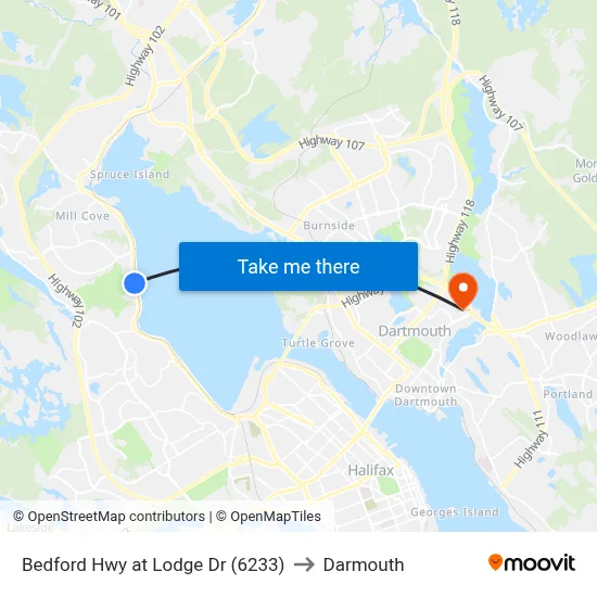 Bedford Hwy at Lodge Dr (6233) to Darmouth map