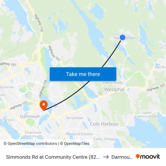 Simmonds Rd at Community Centre (8282) to Darmouth map