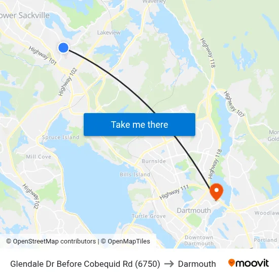 Glendale Dr Before Cobequid Rd (6750) to Darmouth map