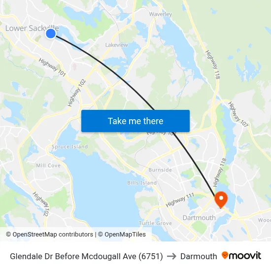 Glendale Dr Before Mcdougall Ave (6751) to Darmouth map