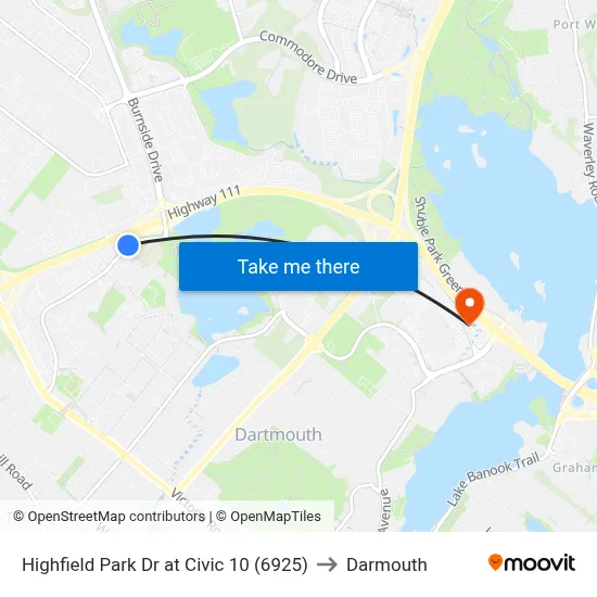 Highfield Park Dr at Civic 10 (6925) to Darmouth map
