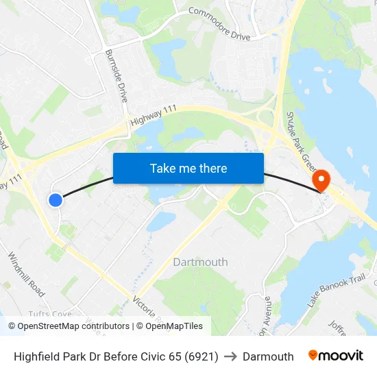 Highfield Park Dr Before Civic 65 (6921) to Darmouth map