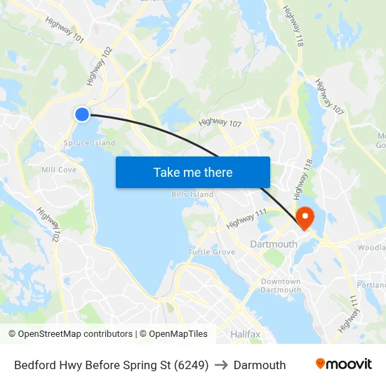 Bedford Hwy Before Spring St (6249) to Darmouth map