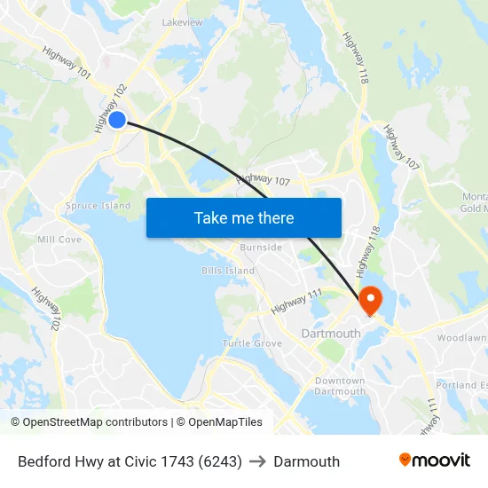 Bedford Hwy at Civic 1743 (6243) to Darmouth map