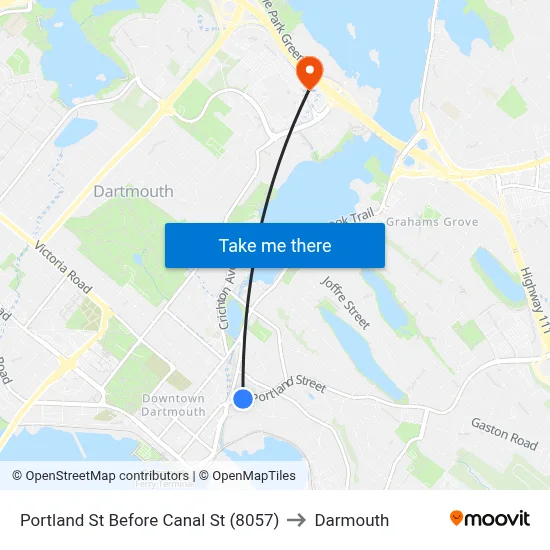 Portland St Before Canal St (8057) to Darmouth map