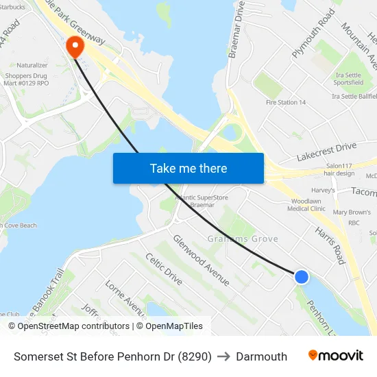 Somerset St Before Penhorn Dr (8290) to Darmouth map