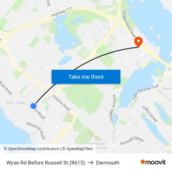 Wyse Rd Before Russell St (8615) to Darmouth map