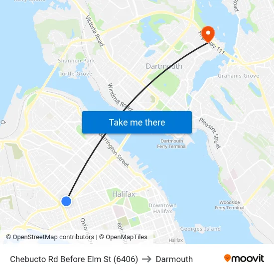 Chebucto Rd Before Elm St (6406) to Darmouth map