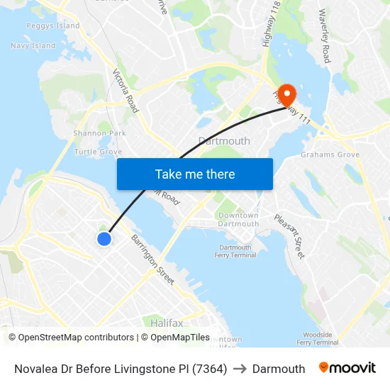 Novalea Dr Before Livingstone Pl (7364) to Darmouth map