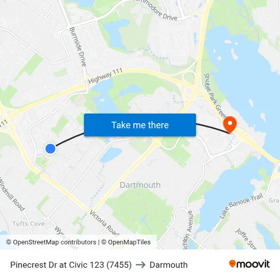 Pinecrest Dr at Civic 123 (7455) to Darmouth map