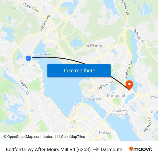 Bedford Hwy After Moirs Mill Rd (6253) to Darmouth map