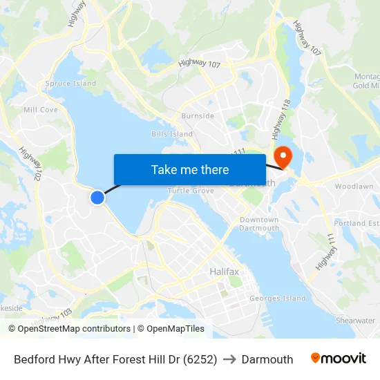 Bedford Hwy After Forest Hill Dr (6252) to Darmouth map