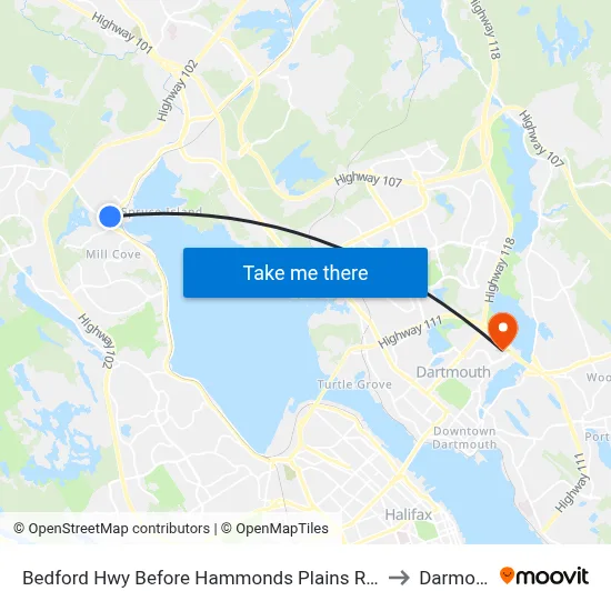 Bedford Hwy Before Hammonds Plains Rd (6255) to Darmouth map