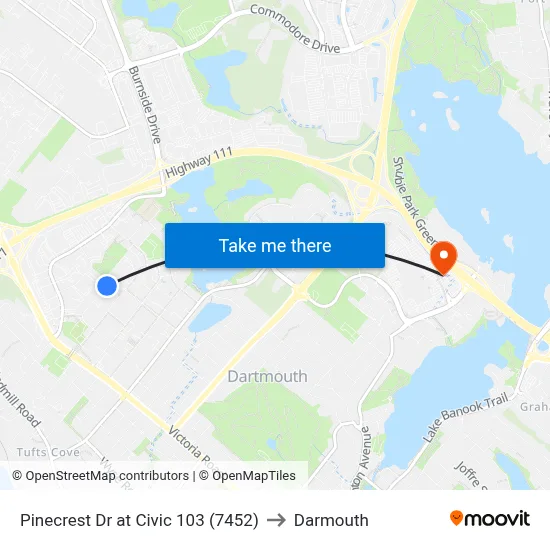 Pinecrest Dr at Civic 103 (7452) to Darmouth map