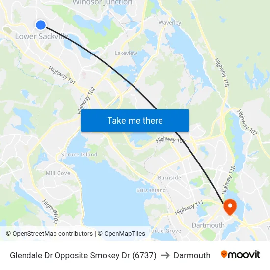 Glendale Dr Opposite Smokey Dr (6737) to Darmouth map