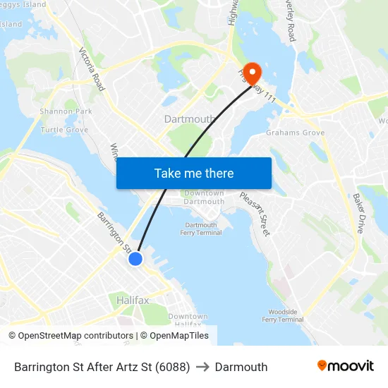 Barrington St After Artz St (6088) to Darmouth map