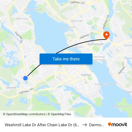 Washmill Lake Dr After Chain Lake Dr (6715) to Darmouth map