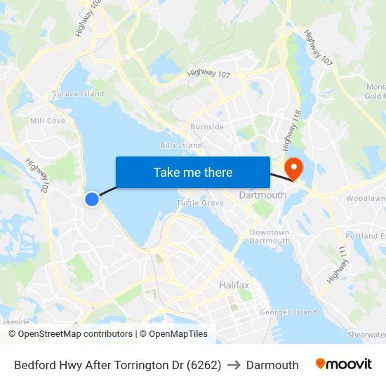 Bedford Hwy After Torrington Dr (6262) to Darmouth map