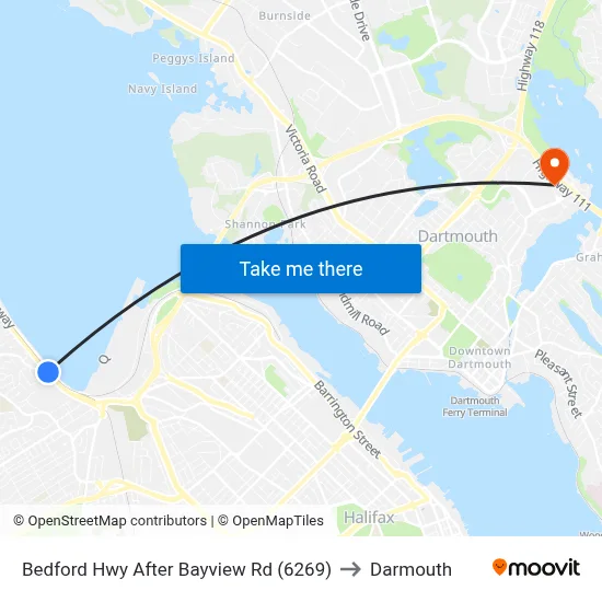 Bedford Hwy After Bayview Rd (6269) to Darmouth map