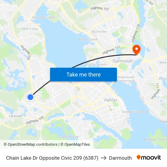 Chain Lake Dr Opposite Civic 209 (6387) to Darmouth map