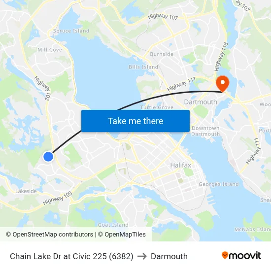 Chain Lake Dr at Civic 225 (6382) to Darmouth map