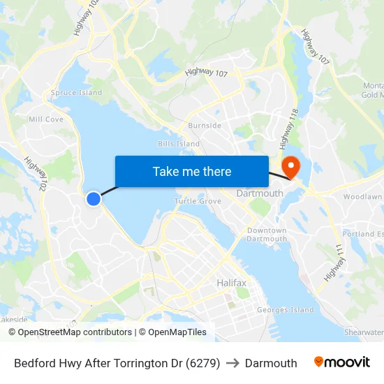 Bedford Hwy After Torrington Dr (6279) to Darmouth map