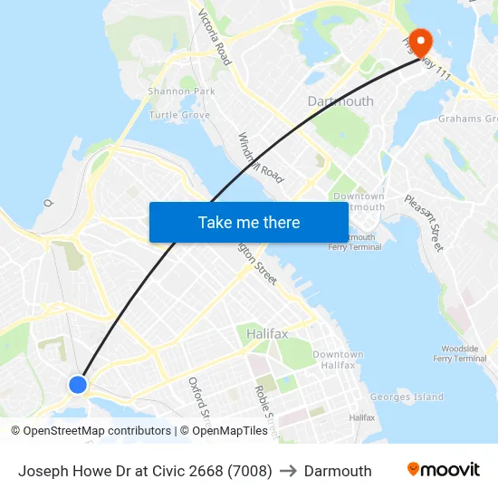 Joseph Howe Dr at Civic 2668 (7008) to Darmouth map