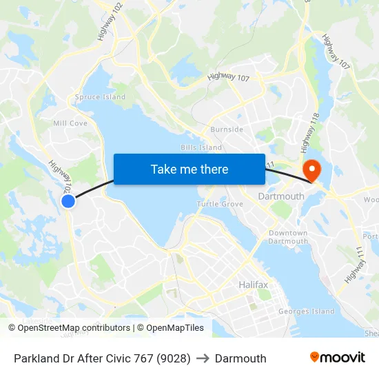 Parkland Dr After Civic 767 (9028) to Darmouth map
