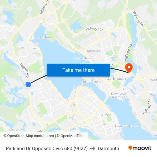 Parkland Dr Opposite Civic 680 (9027) to Darmouth map