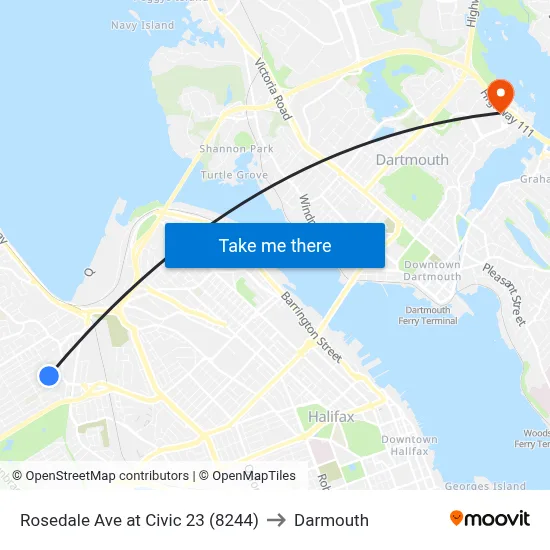 Rosedale Ave at Civic 23 (8244) to Darmouth map