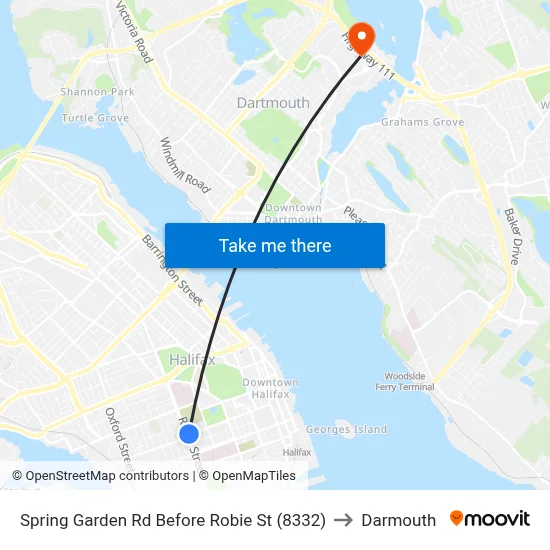 Spring Garden Rd Before Robie St (8332) to Darmouth map