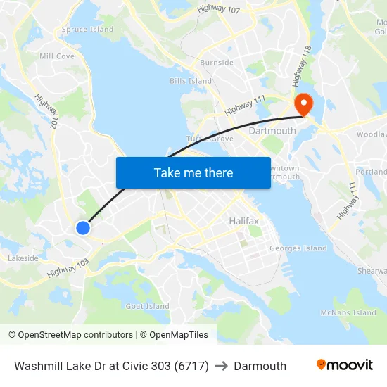 Washmill Lake Dr at Civic 303 (6717) to Darmouth map