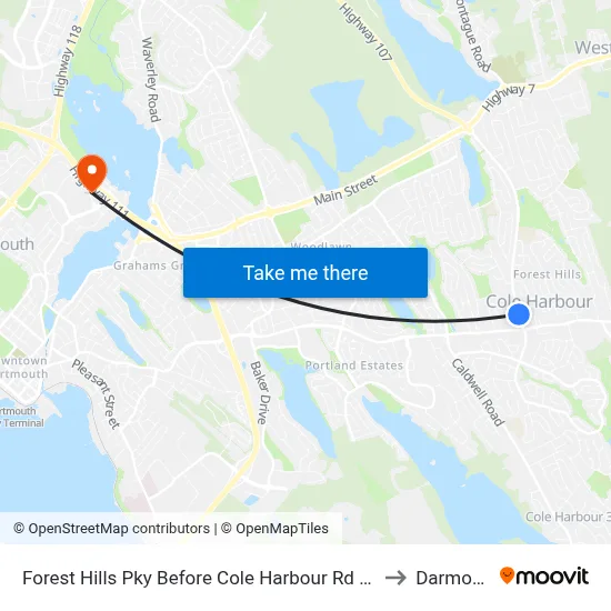 Forest Hills Pky Before Cole Harbour Rd (6667) to Darmouth map