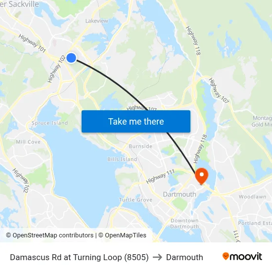 Damascus Rd at Turning Loop (8505) to Darmouth map