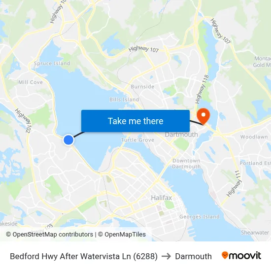 Bedford Hwy After Watervista Ln (6288) to Darmouth map