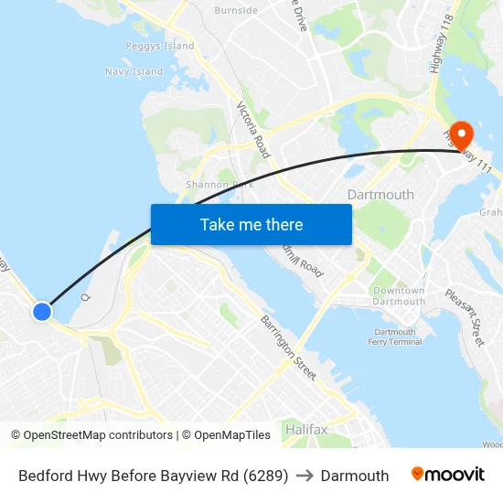 Bedford Hwy Before Bayview Rd (6289) to Darmouth map