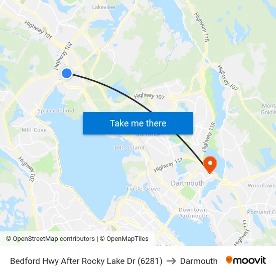 Bedford Hwy After Rocky Lake Dr (6281) to Darmouth map