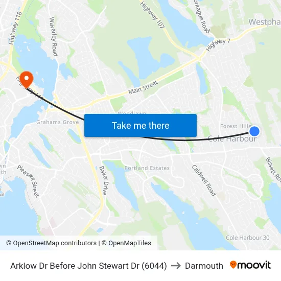 Arklow Dr Before John Stewart Dr (6044) to Darmouth map