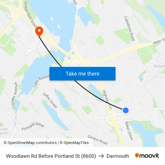 Woodlawn Rd Before Portland St (8600) to Darmouth map